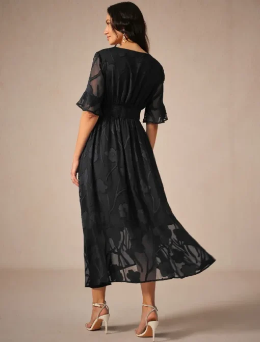 Women's Maxi Dress Cocktail Dress Wedding Guest Dress Semi Formal Dress A Line Dress Elegant Work Birthday Flutter Sleeve Wedding Guest Cocktail Party Formal Evening Regular Fit Solid Color Plain