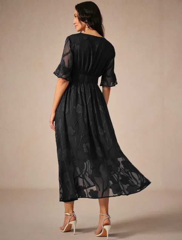 Women's Maxi Dress Cocktail Dress Wedding Guest Dress Semi Formal Dress A Line Dress Elegant Work Birthday Flutter Sleeve Wedding Guest Cocktail Party Formal Evening Regular Fit Solid Color Plain
