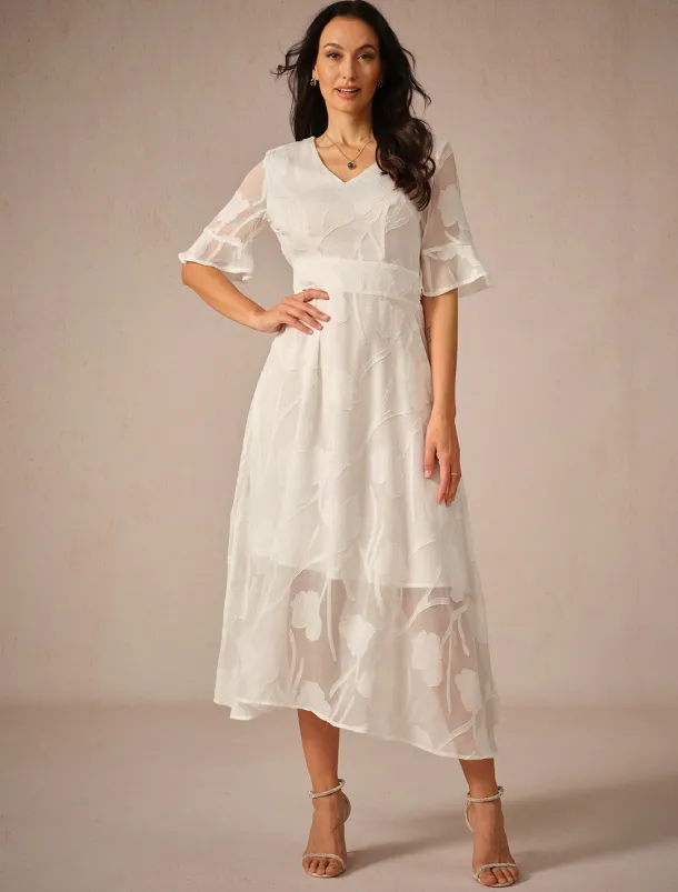 Women's Maxi Dress Cocktail Dress Wedding Guest Dress Semi Formal Dress A Line Dress Elegant Work Birthday Flutter Sleeve Wedding Guest Cocktail Party Formal Evening Regular Fit Solid Color Plain
