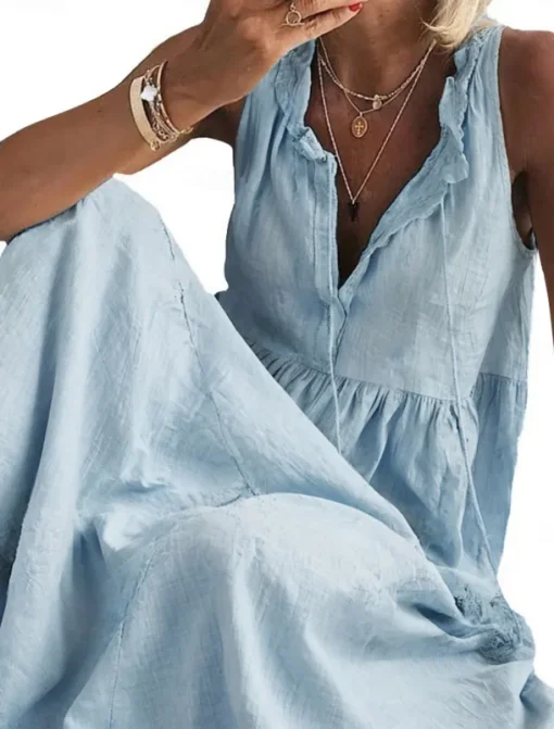 Women's Maxi Dress Cotton Linen Dresses Basic Casual Vacation Daily Regular Fit Plain Sleeveless V Neck Pink Light Blue Summer