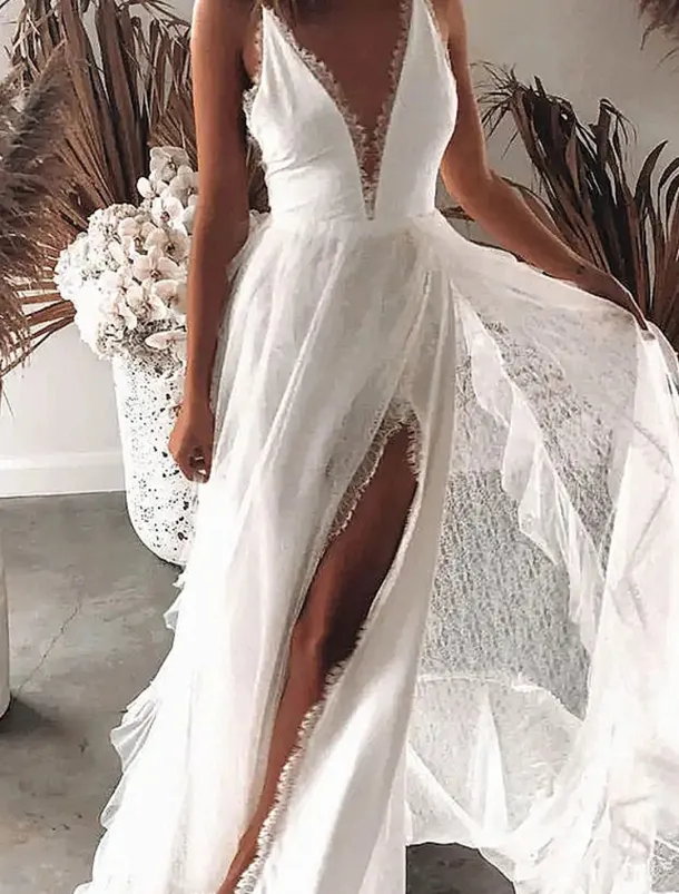Women's Maxi Dress Graduation Dress Casual Dress A Line Dress Summer Dress Stylish Sexy Vacation Daily Date Regular Fit Plain Sleeveless V Neck White Summer