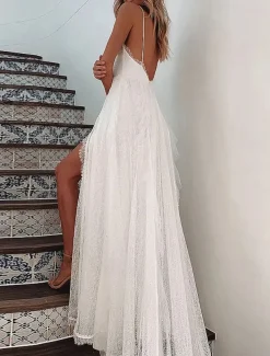 Women's Maxi Dress Graduation Dress Casual Dress A Line Dress Summer Dress Stylish Sexy Vacation Daily Date Regular Fit Plain Sleeveless V Neck White Summer