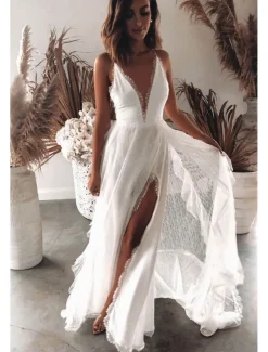 Women's Maxi Dress Graduation Dress Casual Dress A Line Dress Summer Dress Stylish Sexy Vacation Daily Date Regular Fit Plain Sleeveless V Neck White Summer