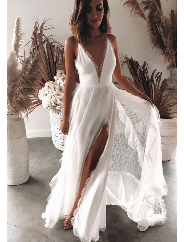 Women's Maxi Dress Graduation Dress Casual Dress A Line Dress Summer Dress Stylish Sexy Vacation Daily Date Regular Fit Plain Sleeveless V Neck White Summer