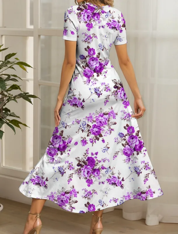 Women's Maxi Dress Knit Dress Casual Dress A Line Dress Summer Dress Elegant Vacation Casual Regular Fit Floral Graphic Short Sleeve Square Neck Scoop Neck Black Yellow Red Blue Summer Spring