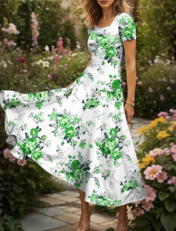 Women's Maxi Dress Knit Dress Casual Dress A Line Dress Summer Dress Elegant Vacation Casual Regular Fit Floral Graphic Short Sleeve Square Neck Scoop Neck Black Yellow Red Blue Summer Spring