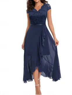 Women's Maxi Dress Lace Dress Cocktail Dress Wedding Guest Dress Chiffon Dress Elegant Formal Wedding Guest Cocktail Party Regular Fit Sleeveless V Neck Black Pink Wine Navy Blue Summer