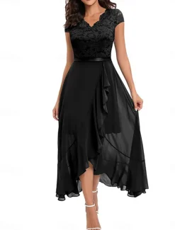 Women's Maxi Dress Lace Dress Cocktail Dress Wedding Guest Dress Chiffon Dress Elegant Formal Wedding Guest Cocktail Party Regular Fit Sleeveless V Neck Black Pink Wine Navy Blue Summer