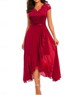 Women's Maxi Dress Lace Dress Cocktail Dress Wedding Guest Dress Chiffon Dress Elegant Formal Wedding Guest Cocktail Party Regular Fit Sleeveless V Neck Black Pink Wine Navy Blue Summer