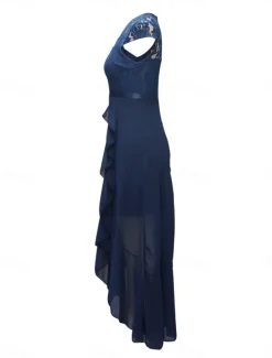 Women's Maxi Dress Lace Dress Cocktail Dress Wedding Guest Dress Chiffon Dress Elegant Formal Wedding Guest Cocktail Party Regular Fit Short Sleeve V Neck Black Pink Red Navy Blue Summer