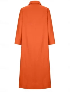 Women's Maxi Dress Linen-Inspired Dresses Elegant Vintage Stylish Vacation Daily Date Loose Fit Plain Long Sleeve Shirt Collar White Orange Spring Fall