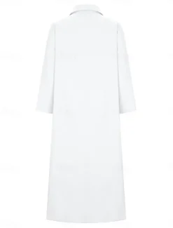 Women's Maxi Dress Linen-Inspired Dresses Elegant Vintage Stylish Vacation Daily Date Loose Fit Plain Long Sleeve Shirt Collar White Orange Spring Fall