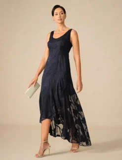 Women's Maxi Dress Ruffle Dress Elegant Wedding Wedding Guest Evening Party Floral Sleeveless U Neck Navy Blue Summer Spring
