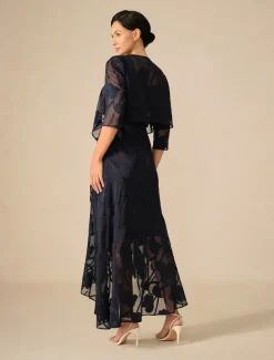 Women's Maxi Dress Ruffle Dress Elegant Wedding Wedding Guest Evening Party Floral Sleeveless U Neck Navy Blue Summer Spring