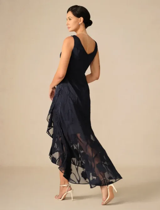 Women's Maxi Dress Ruffle Dress Elegant Wedding Wedding Guest Evening Party Floral Sleeveless U Neck Navy Blue Summer Spring