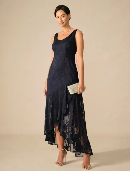 Women's Maxi Dress Ruffle Dress Elegant Wedding Wedding Guest Evening Party Floral Sleeveless U Neck Navy Blue Summer Spring