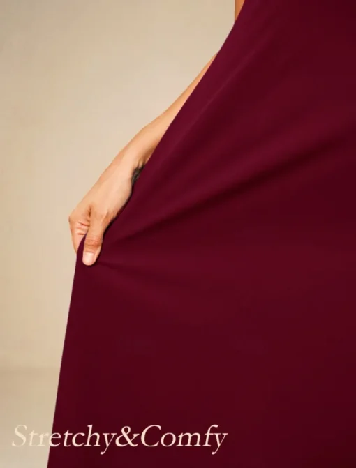Women's Maxi Dress Ruffle Dress Elegant Regular Fit Solid Color Short Sleeve Crew Neck Wine Summer Spring Fall