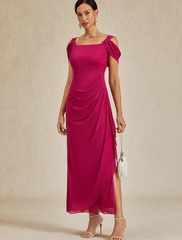 Women's Maxi Dress Sheath Dress Elegant Party Birthday Solid Color Sleeveless Square Neck Fuchsia Summer