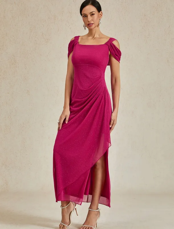 Women's Maxi Dress Sheath Dress Elegant Party Birthday Solid Color Sleeveless Square Neck Fuchsia Summer