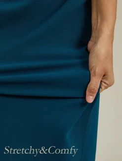 Women's Maxi Dress Sheath Dress Elegant Regular Fit Solid Color Short Sleeve V Neck Ink Blue Summer Spring