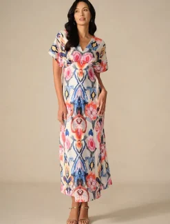 Women's Maxi Dress Sheath Dress Elegant Wedding Party Regular Fit Graphic Short Sleeve V Neck Pink Spring
