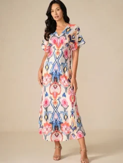 Women's Maxi Dress Sheath Dress Elegant Wedding Party Regular Fit Graphic Short Sleeve V Neck Pink Spring