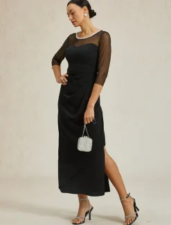 Women's Maxi Dress Sheath Dress Elegant Birthday Formal Solid Color 3/4 Length Sleeve Crew Neck Black Summer Spring Fall