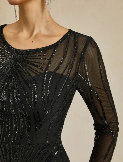 Women's Maxi Dress Sheath Dress Elegant Evening Party Regular Fit Solid Color Long Sleeve Crew Neck Black Fall Winter