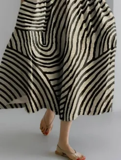Women's Maxi Dress Sundress A Line Dress Summer Dress Vacation Casual Beach Daily Holiday Going out Loose Fit Graphic Geometric Linen Like Short Sleeve Crew Neck Boat Neck Dark Brown Light Brown