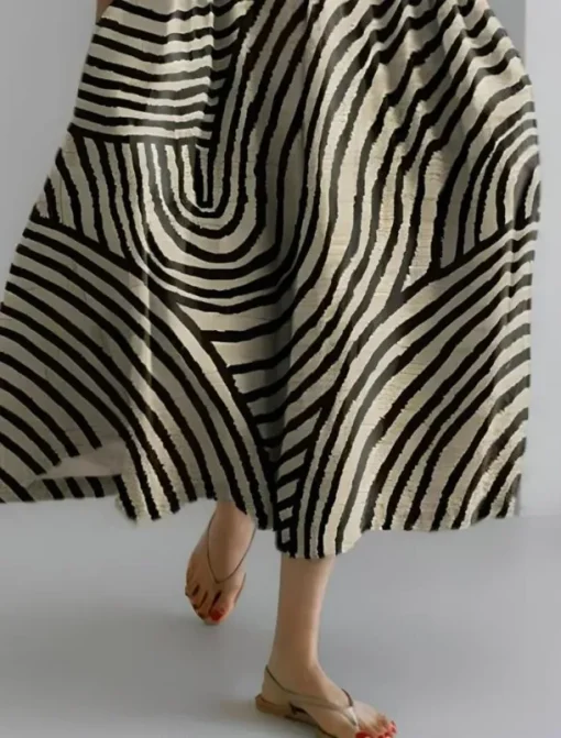 Women's Maxi Dress Sundress A Line Dress Summer Dress Vacation Casual Beach Daily Holiday Going out Loose Fit Graphic Geometric Linen Like Short Sleeve Crew Neck Boat Neck Dark Brown Light Brown