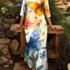 Women's Maxi Dress T Shirt Dress Tee Dress Shift Dress Vacation Casual Boho Outdoor Going out Regular Fit Ombre Animal Tribal Half Sleeve V Neck Yellow Summer Spring