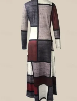 Women's Maxi Dress T Shirt Dress Tee Dress A Line Dress Summer Dress Vacation Casual Beach Daily Regular Fit Graphic Geometric Abstract Long Sleeve Crew Neck Wine Spring Fall Winter