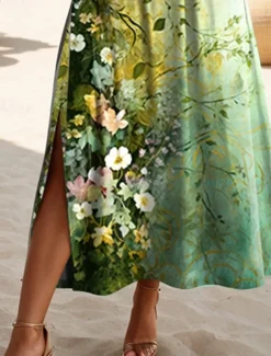 Women's Maxi Dress T Shirt Dress Tee Dress Sundress Shift Dress Summer Dress Bohemia Party Holiday Beach Regular Fit Ombre Floral Vintage Short Sleeve Crew Neck Light Green Summer Spring