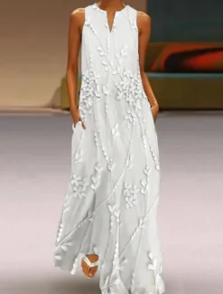 Women's Maxi Dress Tank Dress Stylish Vacation Regular Fit 3D Print Floral Color Block Sleeveless Split Neck Pink Blue Beige Summer