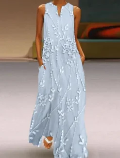 Women's Maxi Dress Tank Dress Stylish Vacation Regular Fit 3D Print Floral Color Block Sleeveless Split Neck Pink Blue Beige Summer