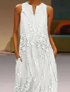 Women's Maxi Dress Tank Dress Stylish Vacation Regular Fit 3D Print Floral Color Block Sleeveless Split Neck Pink Blue Beige Summer