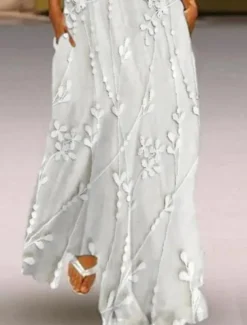 Women's Maxi Dress Tank Dress Stylish Vacation Regular Fit 3D Print Floral Color Block Sleeveless Split Neck Pink Blue Beige Summer