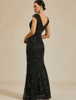 Women's Maxi Dress Trumpet Mermaid Dress Elegant Party Formal Party Evening Party Regular Fit Solid Color Sleeveless V Neck Black Spring Fall Winter