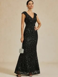 Women's Maxi Dress Trumpet Mermaid Dress Elegant Party Formal Party Evening Party Regular Fit Solid Color Sleeveless V Neck Black Spring Fall Winter