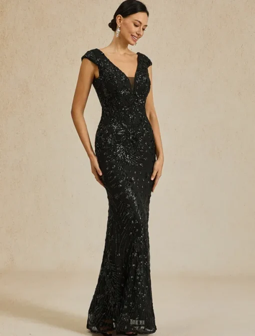 Women's Maxi Dress Trumpet Mermaid Dress Elegant Party Formal Party Evening Party Regular Fit Solid Color Sleeveless V Neck Black Spring Fall Winter