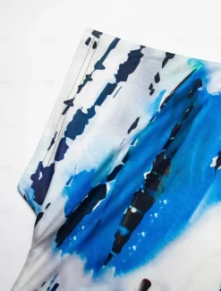 Women's Maxi Dress V-Neck Tie-Dye Print Blue Green White Side Slit Casual Beach Summer Flowy Comfortable Versatile Short Sleeve Sizes Available Fashion