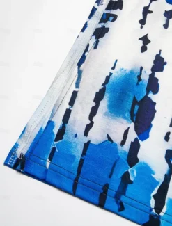 Women's Maxi Dress V-Neck Tie-Dye Print Blue Green White Side Slit Casual Beach Summer Flowy Comfortable Versatile Short Sleeve Sizes Available Fashion