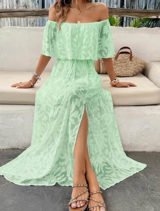 Women's Maxi Dress White Dress A Line Dress Elegant Ruffle Sleeve Wedding Guest Cocktail Party Loose Fit Solid Color Plain Short Sleeve Off Shoulder White Apricot Summer