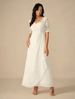 Women's Maxi Dress White Dress Chiffon Dress Elegant Wedding Engagement Regular Fit Plain Short Sleeve V Neck White Summer Spring Fall Winter