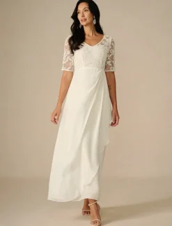Women's Maxi Dress White Dress Chiffon Dress Elegant Wedding Engagement Regular Fit Plain Short Sleeve V Neck White Summer Spring Fall Winter