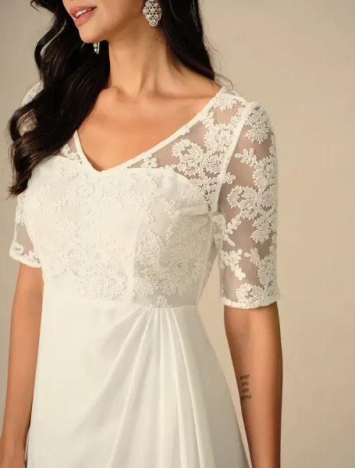 Women's Maxi Dress White Dress Chiffon Dress Elegant Wedding Engagement Regular Fit Plain Short Sleeve V Neck White Summer Spring Fall Winter