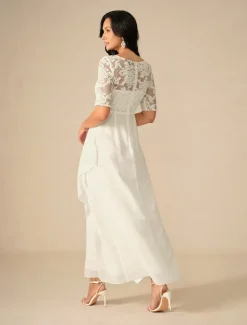 Women's Maxi Dress White Dress Chiffon Dress Elegant Wedding Engagement Regular Fit Plain Short Sleeve V Neck White Summer Spring Fall Winter