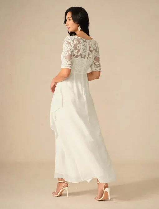 Women's Maxi Dress White Dress Chiffon Dress Elegant Wedding Engagement Regular Fit Plain Short Sleeve V Neck White Summer Spring Fall Winter