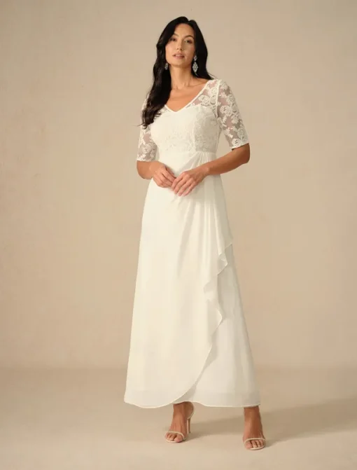 Women's Maxi Dress White Dress Chiffon Dress Elegant Wedding Engagement Regular Fit Plain Short Sleeve V Neck White Summer Spring Fall Winter