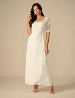 Women's Maxi Dress White Dress Chiffon Dress Elegant Wedding Engagement Regular Fit Plain Short Sleeve V Neck White Summer Spring Fall Winter